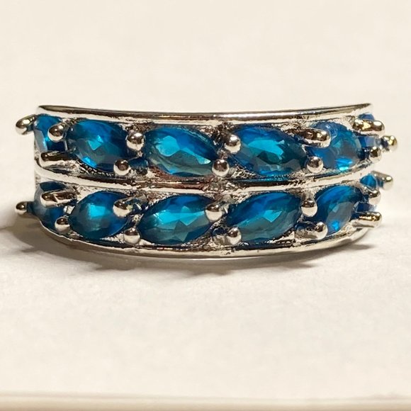 Silver Sapphire Blue Cubic Zirconia Anniversary Ring Size 7 Plated Simulated - Picture 3 of 10